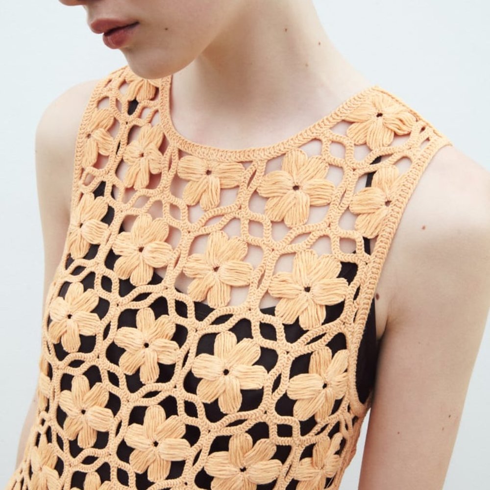 NWT ZARA LONG FLORAL KNIT DRESS ORANGE - REF 2142/085 S, M - Picture 2 of 10